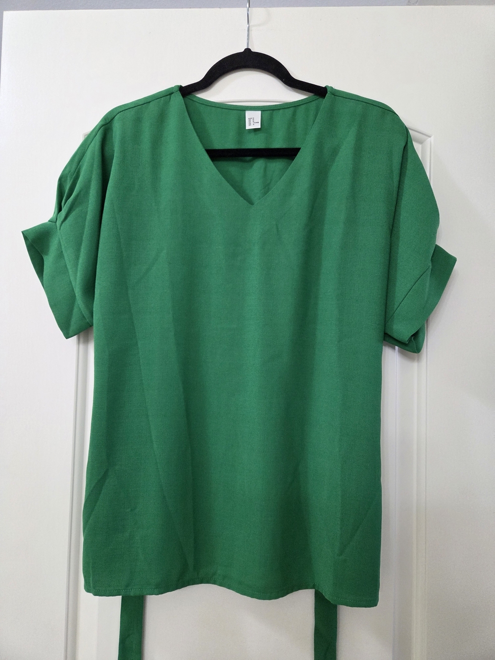 Women's Green V-Neck Short Sleeve Blouse